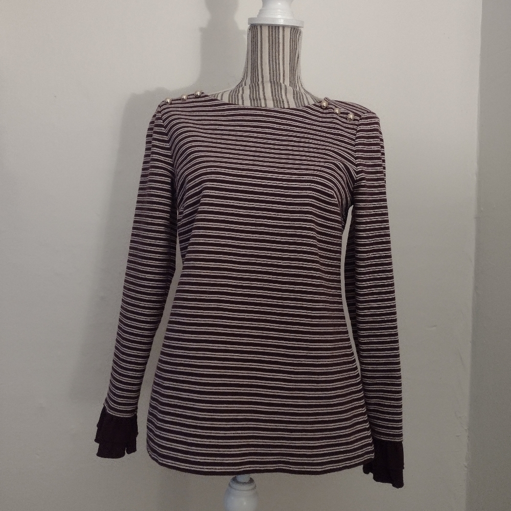 Talbots Striped Pullover Top Layered Bell Cuffs Size S NEW
